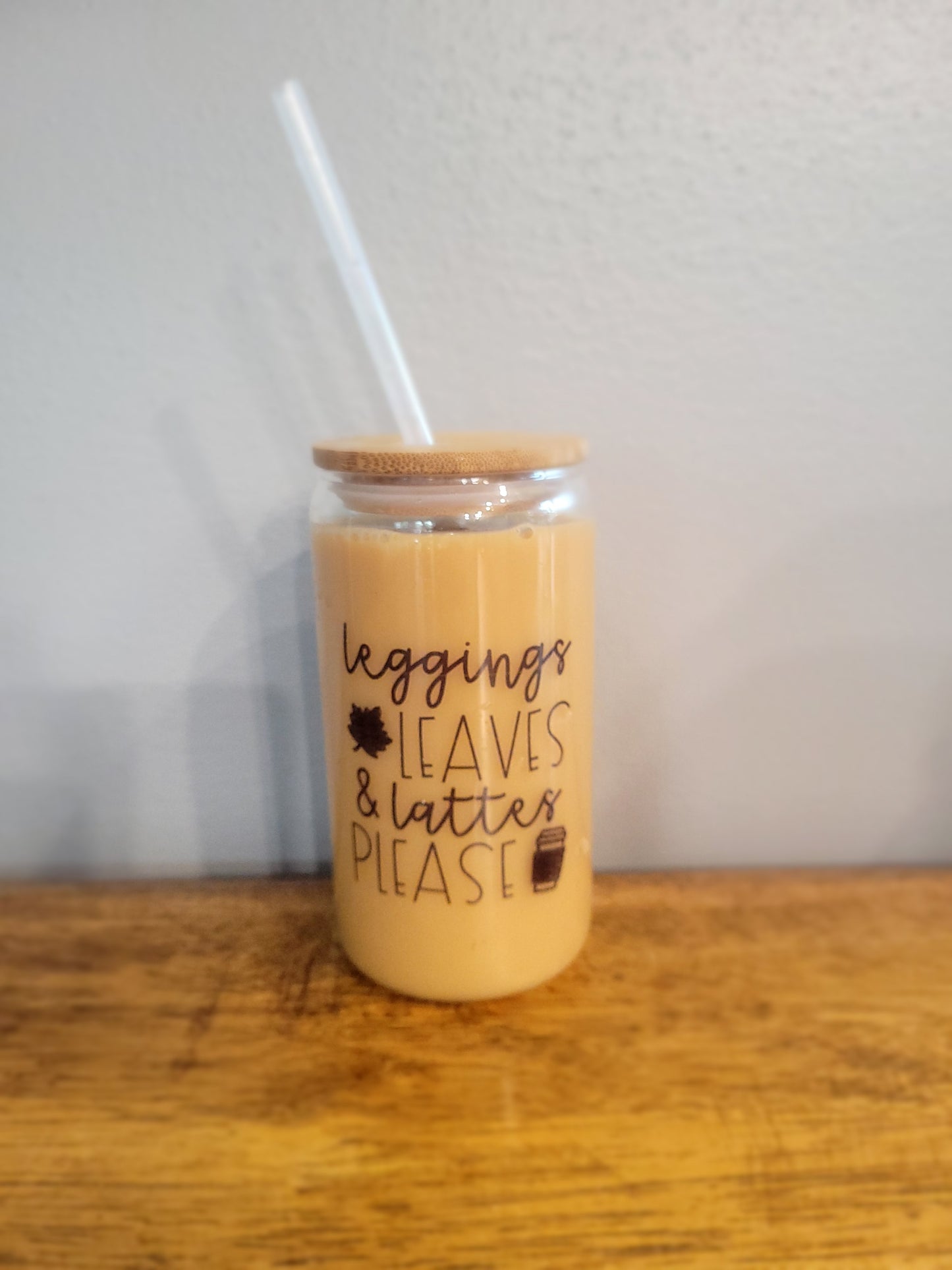 Leggings Leaves & Lattes Please Glass Tumbler