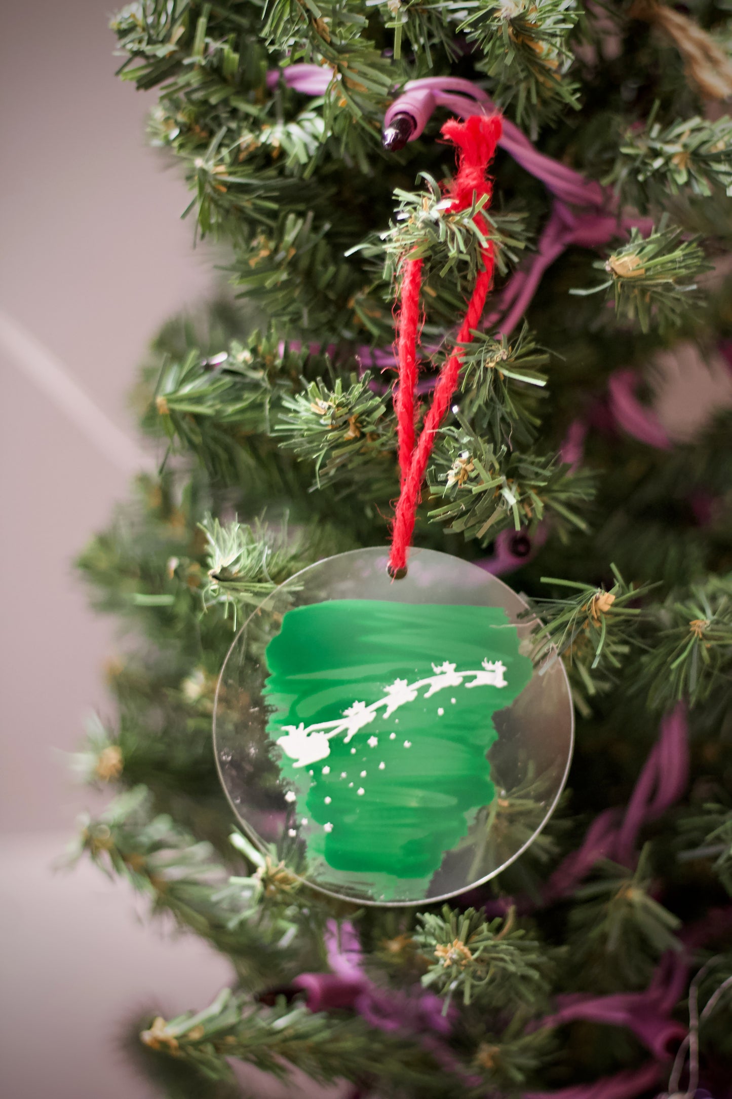 Green with Sleigh on acyrlic Ornament