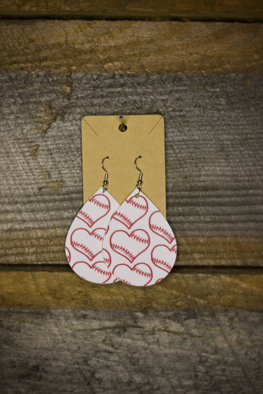 Heart Baseball Earrings