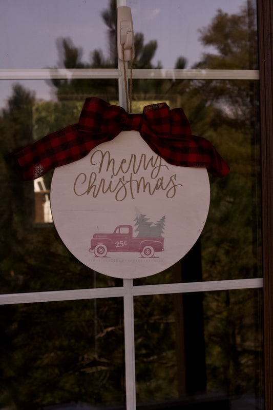 Merry Christmas Truck wood round