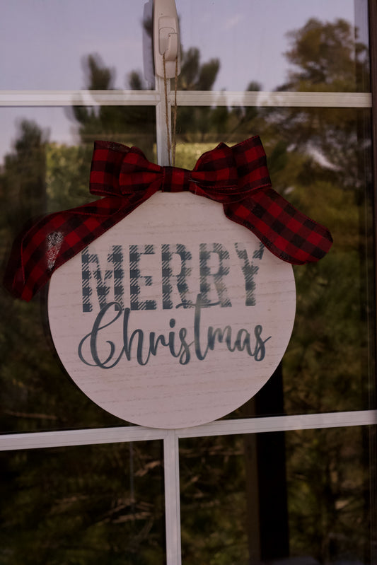 Plaid Merry Christmas Wood Round