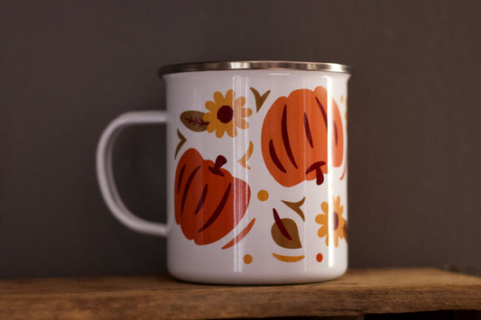 Pumpkin and Leaves Wrap Camp Mug