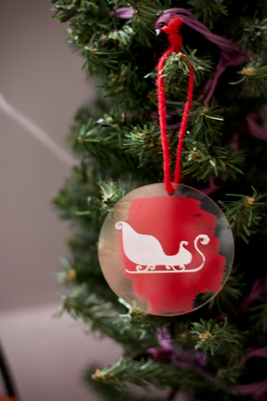 Red with Sleigh on acyrlic Ornament