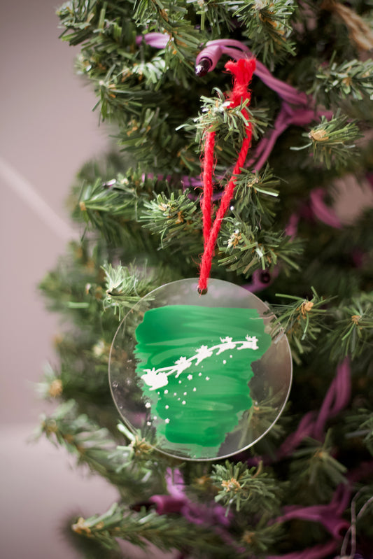 Green with Sleigh on acyrlic Ornament