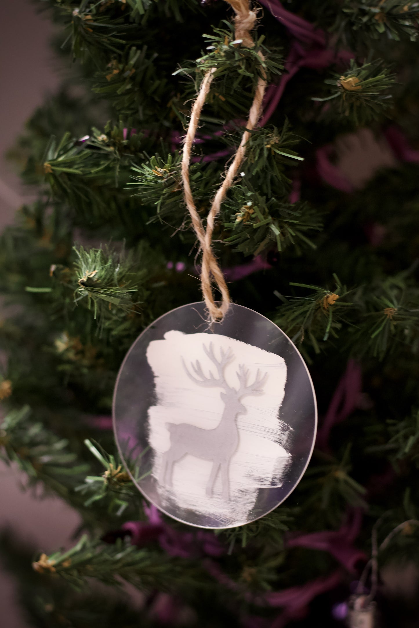 White with Deer on acrylic Ornament