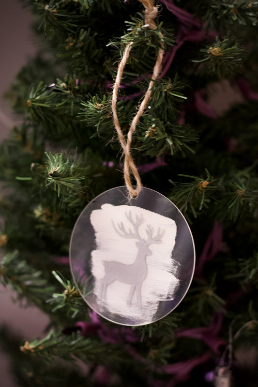 White with Deer on acrylic Ornament