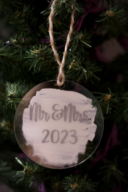 White Mr. & Mrs. on acrylic Ornament